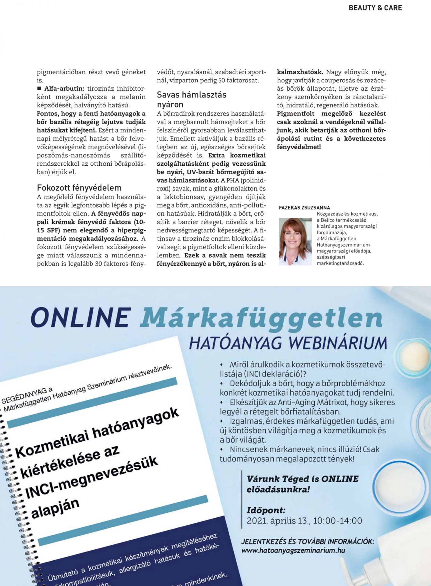 Halványítás tavasztól? / Fazekas Zsuzsanna / Beauty Forum, 2021/03